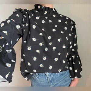 Alice and Olivia daisy print high neck blouse with zipper up back size large